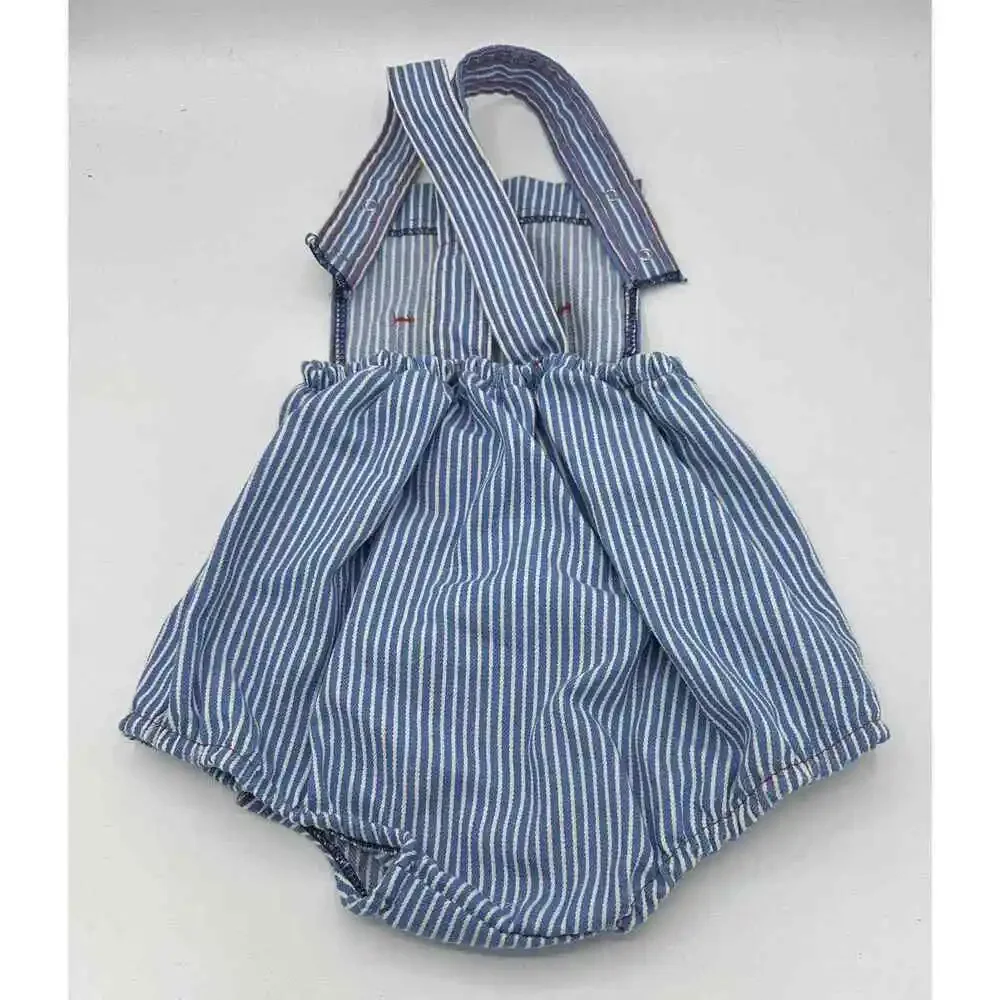 Vintage Carter's Blue White Pinstripe Baby Bubble Romper Overalls Snap On 24 mth